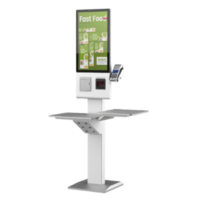 21.5 Inch White Self Order Kiosk with Printer and QR Scanner for Catering with Tray