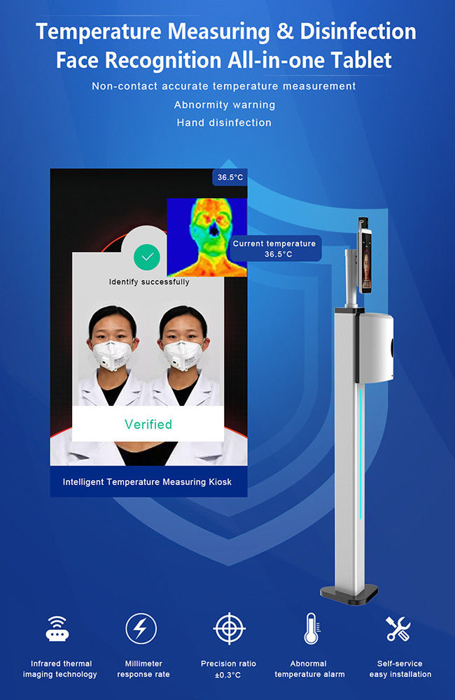 Facial Recognition 8 Inch Android Body Temperature Sensor Tablet with ...